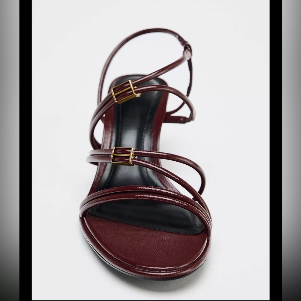 New with tags Zara Women's high heeled Burgundy Strappy Sandals - Picture 2 of 9